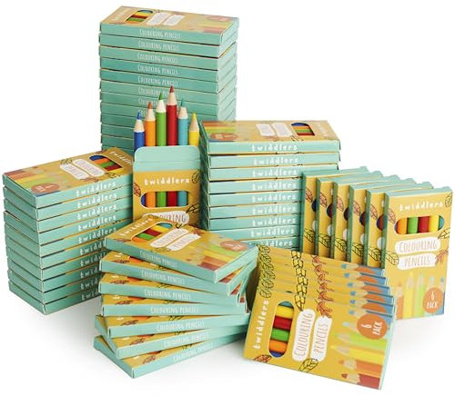 THE TWIDDLERS Set di 60 Astucci Matite Colorate, 6 Mini Matite Colorate per Scatola, 360 Totale, Cilindro rotondo di facile presa, Ideale per Regali di Compleanno per Bambini, Aule Scolastiche