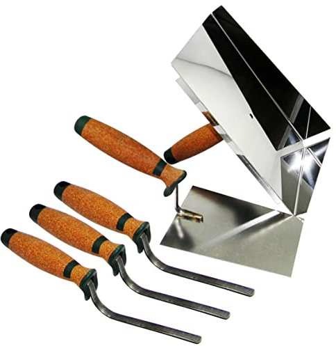 Tôle à joint en acier inoxydable 245 x 155 mm + truelle à joints 6 mm + 10 mm + 12 mm Truelle trapézoïdale 180 mm Poignée en liège Forme tyrolienne CT04