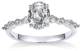 PAVOI 14K White Gold Plated 1.25CT Oval Cubic Zirconia Promise Engagement Ring | Solitaire Wedding Bands | Halo Fake Engagement Ring for Women | Size 8