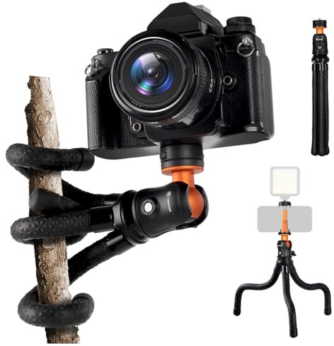 TARION Oktopus Stativ: Flexibel Handystativ Ministativ Handy Stativ Ständer Kamera Fotostativ Mini Stativständer mit 1/4 Zoll Kugelkopf für Reise Video Fotografie