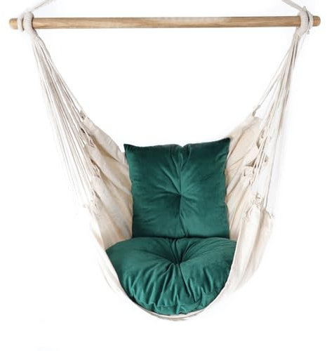 Love Gifts® Hängesessel mit 2 Kissen und Deckenhaken-Kit 130/100 cm - 150kg Belastbar, Hängestuhl für Erwachsene & Kinder, Hängesitz Aufhängung Indoor, Farbe grün