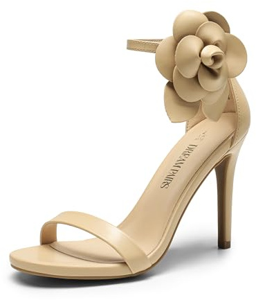 DREAM PAIRS Women's High Heels Flower Ankle Strap Stilettos Round Open Toe Dressy Sexy Sandals,Size 8,Nude-Pu,SDHS2402W