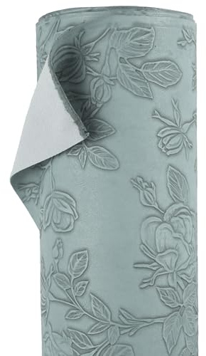 A-Express blommigt fusklädertyg - Präglat PU-vinylmaterial - 140 cm (55 tum) brett - 430 GSM per meter - texturerad blomma klädseltyg, gör-det-själv hantverksblad, handväska - blå 5 meter