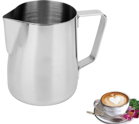 LATRAT Caraffa per Barista da Caffè in Acciaio Inox, Perfetta per la Preparazione di Schiuma di Latte, Universale, Caraffa per Montare il Latte per Cappuccino e Latté, Senza Coperchio, 600ml
