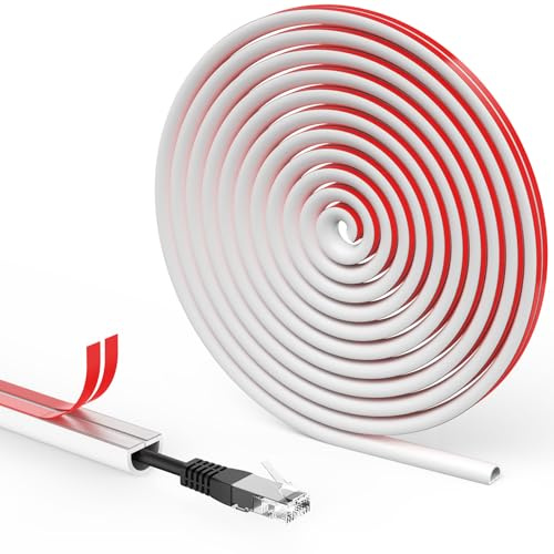 Flintronic Mini Canalina Portacavi, Canalina Passacavi Muro, Canali a Cavo Semicircolare, Copricavo Flessibile, per Pavimento della Parete, Con nastro autoadesivo-Bianco, 15x10mm-2 Metri