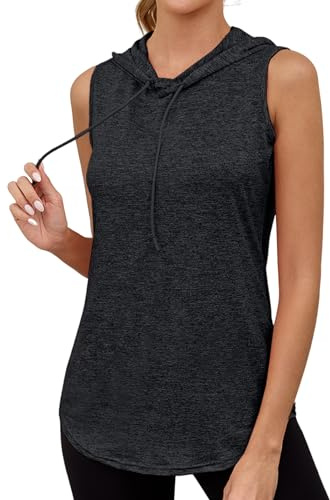 Gyabnw Camiseta Deportiva Sin Mangas para Mujer con Capucha y Cordón Tirantes Ligera y Transpirable para Yoga Gimnasio Correr Fitness y Entrenamiento