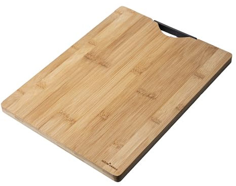 Tabla de cortar, tabla de madera de bambú, para servir, tabla de cocina, tabla de trinchar grande con asa (40 x 30 x 1,8)