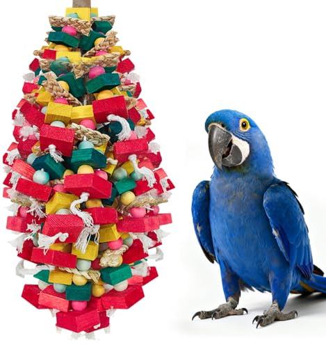 Bird Toys for Large Parrots Colorful Natural Wood Block Parrots Chew Foraging Toys for Bird Cages Cockatoos, Macaws, African Greys, and Amazons