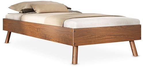 IDIMEX Futonbett Karri aus Massivholz, 100 x 200 cm, Kastanie – Holzbett mit konischen Füßen, Einzelbett für Schlafzimmer, Massivholz-Bett mit niedriger Rahmenhöhe, Klassische Formgebung
