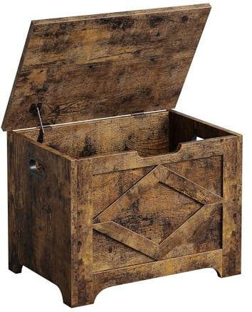 Garvee Baúl de almacenamiento de madera de 39.4 con marco metálico – Organizador grande gris con asiento acolchado para dormitorio y sala