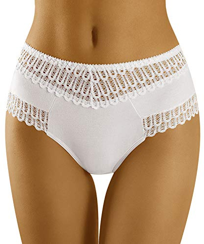 Wolbar Femme Slip Dentelle Ajourée Taille Haute WB416, Blanc,L