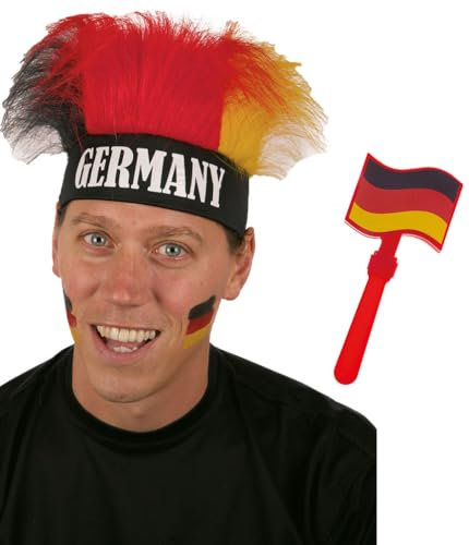 Fußball Klamotten Klapperhand Fußball in Deutschland-Farben Flagge und Perücke Deutschland EM WM Herren Fußball