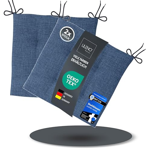 LILENO HOME 2er Set Stuhlkissen Dunkelblau (40x40x4,5 cm) - Sitzkissen für Gartenstuhl, Küche oder Esszimmerstuhl - Bequeme UV-beständige Indoor u. Outdoor Stuhlauflage als Stuhl Kissen
