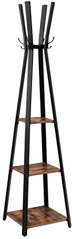 HOOBRO Perchero de Pie, Perchero con 3 Estantes 4 Ganchos, para Ropa, Sombreros, Paraguas, para la Entrada o Pasillo, Estilo Industrial, 42 x 42 x 175,5 cm, Estable, Fácil Montaje EBF82YM01