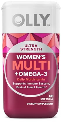 OLLY Ultra Strength Women's Multi Softgels, Overall Health and Immune Support, Omega-3s, Iron, Vitamins A, D, C, E, B12, Daily Multivitamin, 30 Day Supply - 60 Count