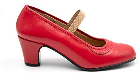 Malaca - Zapato Profesional de Baile,de Piel,Cierre de Goma elástica,tacón,Suela con Clavos,Grandes DE Talla para: Niña (Rojo, Sistema Tallas Calzado EU, Adulto, Números, Mediano, 31)