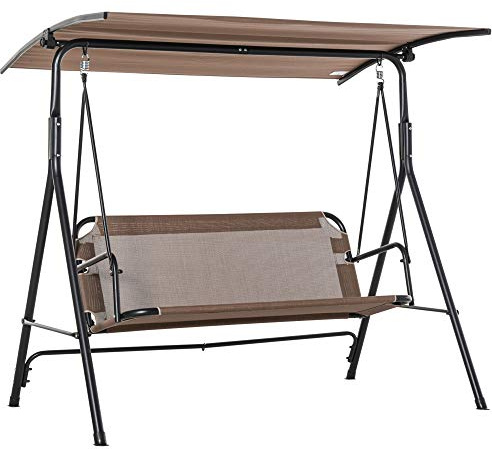 Outsunny Columpio de Jardín de Exterior de 2 Plazas Silla Balancín con Parasol Techo Ajustable en Ángulo Terraza Balcón Exterior Carga 200 kg 172x110x155 cm Marrón