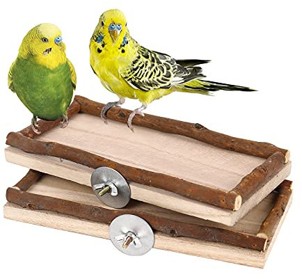 Eck Sitzbrett,2er Set Sitzbretter 10x20cm mit Natur Holz Bordüre für Vögel wie Nymphensittich Wellensittich Kanarien etc | Bestes Käfig Zubehör Vogelsitzbrett Sitzbrett inkl. Befestigungsmaterial