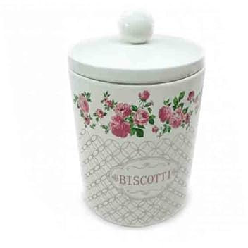 chance srl Biscottiera in ceramica motivo rose rosa barattolo contenitore ideale come regalo natalizio o come oggetto di sicuro impatto nella tua cucina per conservare svariati oggetti.