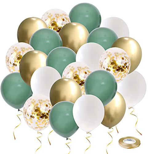 Grüne Luftballons UNOEYSAT Retro Olive Salbei Grün Gold Weiß Helium Ballons Set 50 Stück 30 cm mit Metallic Konfetti Ballons 10m Band als Geburtstag Hochzeit Baby Shower Jubiläum Party Dekoration