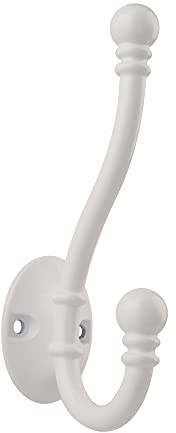HASWARE Lot de 6 crochets à double griffes, grands cintres avec 12 vis à fixation murale, robustes pour manteaux, vêtements, serviettes, clés (White)
