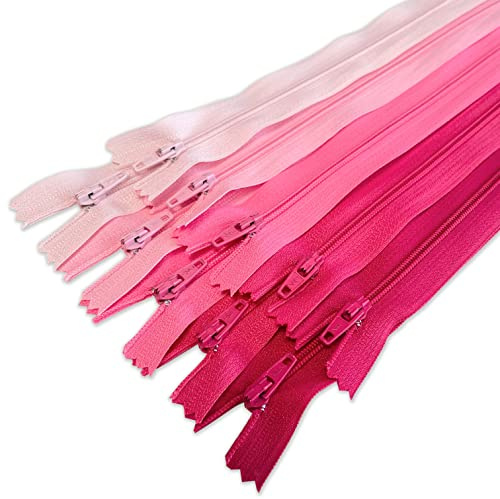 MARARDI [Pack 10 dragkedjor [Rose] Nylon [20 cm] Blixtlås för sömnad och hantverk för tygkläder maskinsömnad lapptäcke bomullstyg med metallstängning