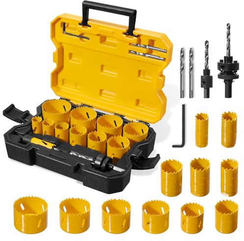 KATA Bi-Metal Hole Saw Kit, 18 Piece M42 Steel Hole Saw Set with 3/4-2-1/2(19-64mm) Saw Blades, Hole Saws Drill Bits Hole Cutter Kits with Storage Case, Holesaw Cutting for Thin Metal, Hard Wood