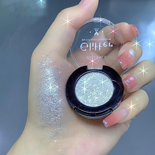 Afflano Fard à Paupières Blanc Scintillant, Fard à Paupières Blanc Très Pigmenté Maquillage des Yeux, Eyeshadow Holographique Longue Durée et Maquillage Surligneur Illuminateur des Yeux Blancs, 1A