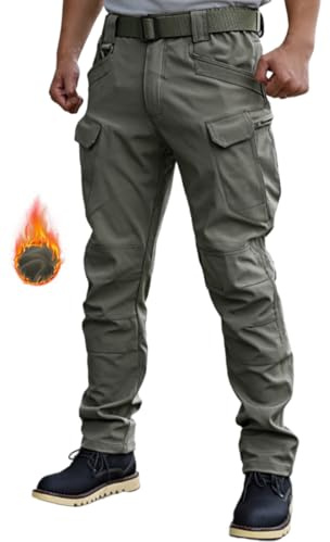 WINKEEY Pantalon de Travail Homme Pantalon Tactique Doublé en Polaire Softshell Imperméable Coupe-Vent, Gris Polaire XL