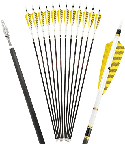 Poearcus Tiro con Arco Flechas de Carbono Puro 250 300 350 400 500 600 Spine Turkey Pluma de puntería Flecha de Tiro para Arco Compuesto Arco Recurvo (6, 500 Spine)