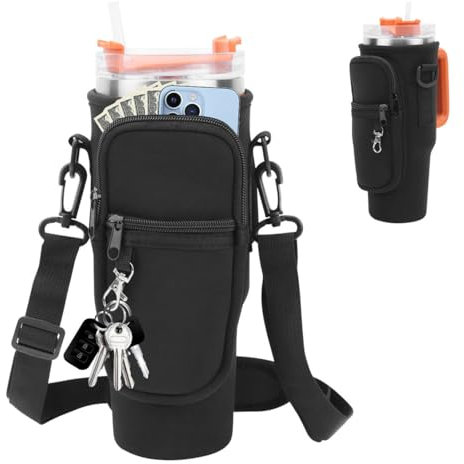 Bolsa para Stanley Cup 40oz,Funda de Botella de Agua de Moda con Correa y Bolsillo,Stanley Cup Accesorios, para Stanley 40 oz para Senderismo, Correr, Ciclismo(Negro)