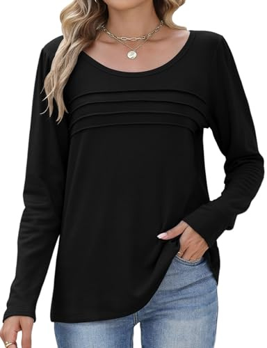 PASUDA Maglia Manica Lunga Donna Maglietta Termica Invernale Caldo Girocollo Casual Bluse Elegante Tops con Foderato Autunno T-Shirt (Nero, L)