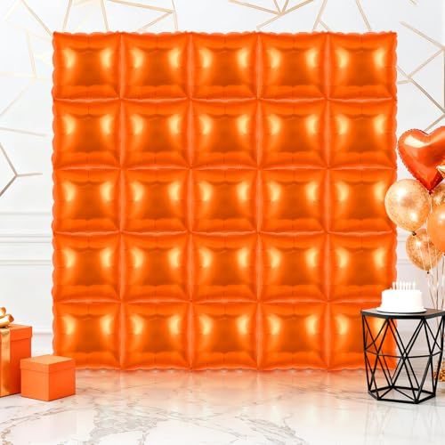 25 Pcs Square Balloons, Metallic Square Foil Balloons Wall Backdrop, Double Sided Mylar Balloons Tunnel Arch Kit for Anniversary Wedding Birthday Baby Shower Party Decorations (Orange)