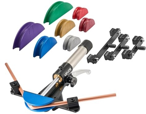 VEVOR Kit de Dobladora de Tubos Hidráulica de 6 a 22 mm, Curva de 90°, con Matrices de Aleación de Aluminio de 7 Colores, para HVAC, Aire Acondicionado, Refrigeración y Reparación de Automóviles