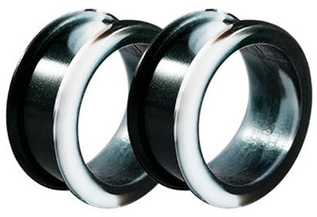 Xylara Örontunnel stor 35 mm, flesh tunnel set silikon marmorutseende tvåfärgad flexibel öronförlängare, svart-vit