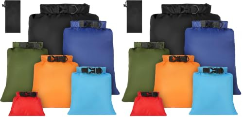 vsshe Waterproof Dry Bags 6PCS, Lightweight DryBags, Compression Sack Canoe Bag with1.5L, 2.5L, 3L 3.5L, 5L, 8L Sacks Bag for Kayaking Rafting Boating Hiking Camping Travel Backpacking (Pack of 2)