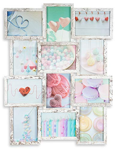 levandeo Bilderrahmen Collage 51x68cm 12 Fotos 13x18cm Shabby Chic MDF Holz Glas Vintage Landhausstil fertig montiert Wanddeko