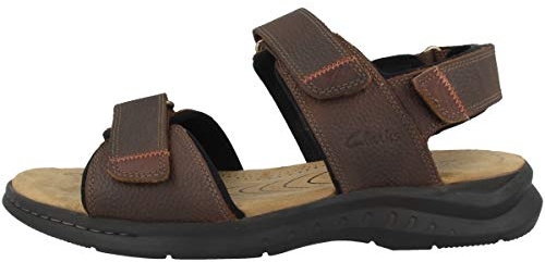 Clarks Hapsford Creek, mens Ankle Strap, Brown tumbled leather., 11 UK (46 EU)