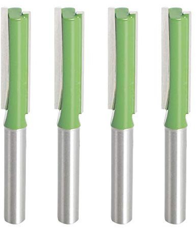 Aopin Router Bit 8mm Cutting Dia 6mm Shank Dia Double Flute Straight Bit Carbide for Woodworking Milling Cutter Tool, Green, Silver, 4Pcs