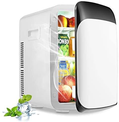 RELAX4LIFE Mini Réfrigérateur 15L Portable -3 ℃ ~ 50 ℃ pour Utilisation Ménager Automobile, Mini Frigo Réfrigerateur 1 Porte avec Refroidissement Chauffage pour Toutes Saisons (Blanc)