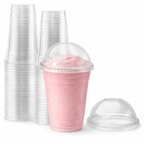 Sabco - 50pcs 12oz Plastic Smoothie & Milkshake Cups with Dome Lids - Party & Event Cups