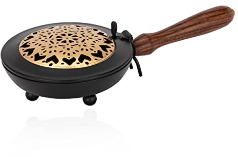 NKlaus bruciatore di incenso in ferro con manico in legno Mandala oro 24cm bruciatore di incenso nero 11488