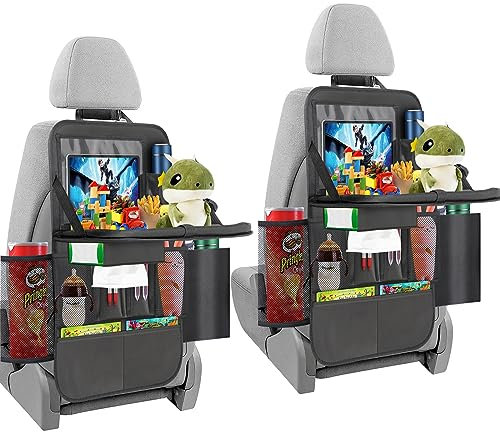 ERWEY 2X Auto Organizer Kinder Rückenlehnenschutz mit Faltbar Tisch, Rücksitz Organizer mit 12 Zoll Pad Touchscreen Tablet Halterung, Wasserdicht Auto Aufbewahrungstasche mit 13 Sack