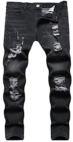 Ripped jeans for män Herrmode Jeansstil Casual Ripped Slim Fit jeansjeans (Color : Noir, Size : M)
