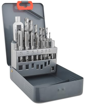 Gunpla 15 piezas Juego de Machos y Brocas de Roscar Herramientas para Hacer Roscas Manual Grifos Métricos M3 - M12 con Portamacho