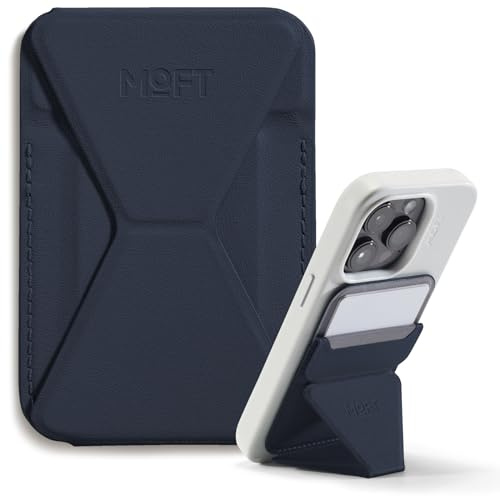 MOFT Porte Carte Magsafe pour iPhone 17/16/15/14/13/12, Magsafe Wallet en MOVAS Cuir Végan, Magnétisme Utra-Puissant, Support Téléphone Portable à 3 Modes, 2 Supports de Cartes (Bleu Marine)
