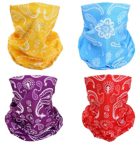 SMEHCF 4 multifunktionella bandanas för kvinnor män, Röd lila blå gul cashew blomma, one size