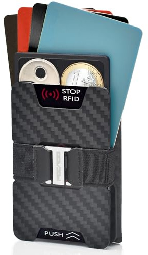 POCARDO Slim Wallet | Kleine Geldbörse mit Geldscheinfach, Münzfach, Kartenfach und RFID-Schutz | Herren Kreditkartenetui (Echtleder mit Carbon-Prägung)