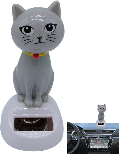 Gray Cute Solar Powered Dancing Cat Doll Figure - Swinging Solar Ornaments, Cat Figurine Statue Swinging Car Dashboard Decoration Ornaments Dashboard Office Home Desk Decor，Learning and Education Tool
