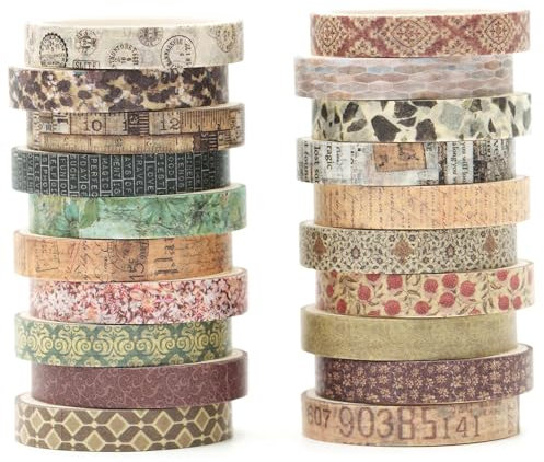 KAVI' S 20 Rollen Dünn Weinlese Washi Tape Set Klebeband Papier Dekorativ Masking Tape Klebeband Bunt für Scrapbooking Handwerk Handwerk (Through The Years)